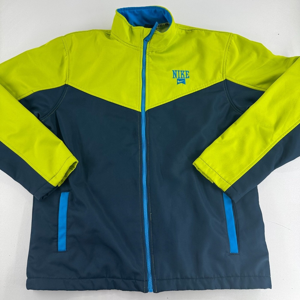 Nike Soft Shell Coat Jacket YOUTH Navy Blue Green Full Zip Lined SIZE XL